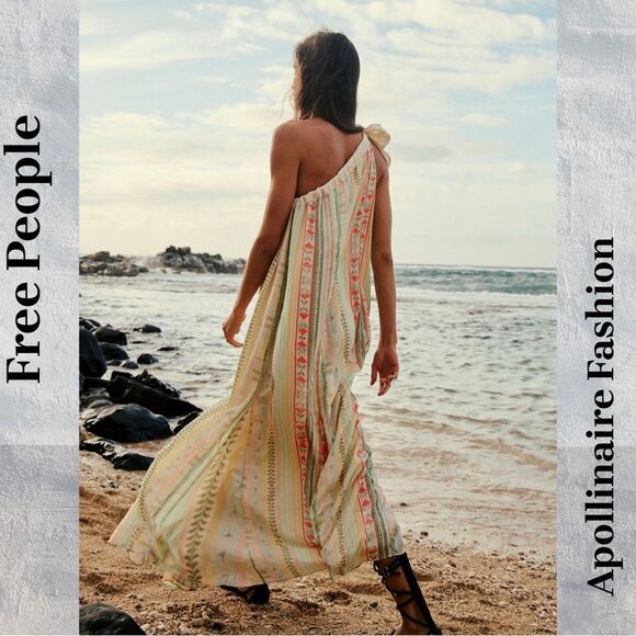 FREE PEOPLE TOVA MAXI DRESS IN MULTI COMBO SIZE XS NWT ONE SHOULDER - Picture 3 of 10